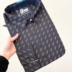 Sec 119 David Bowie Bolt Shirt Button Down Black Long Sleeve Medium M